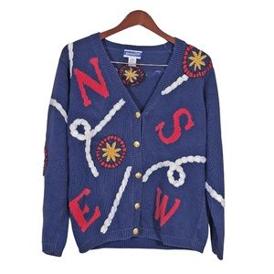 PENDLETON Navy Blue Red White Embroidered Cardigan Women's Size S